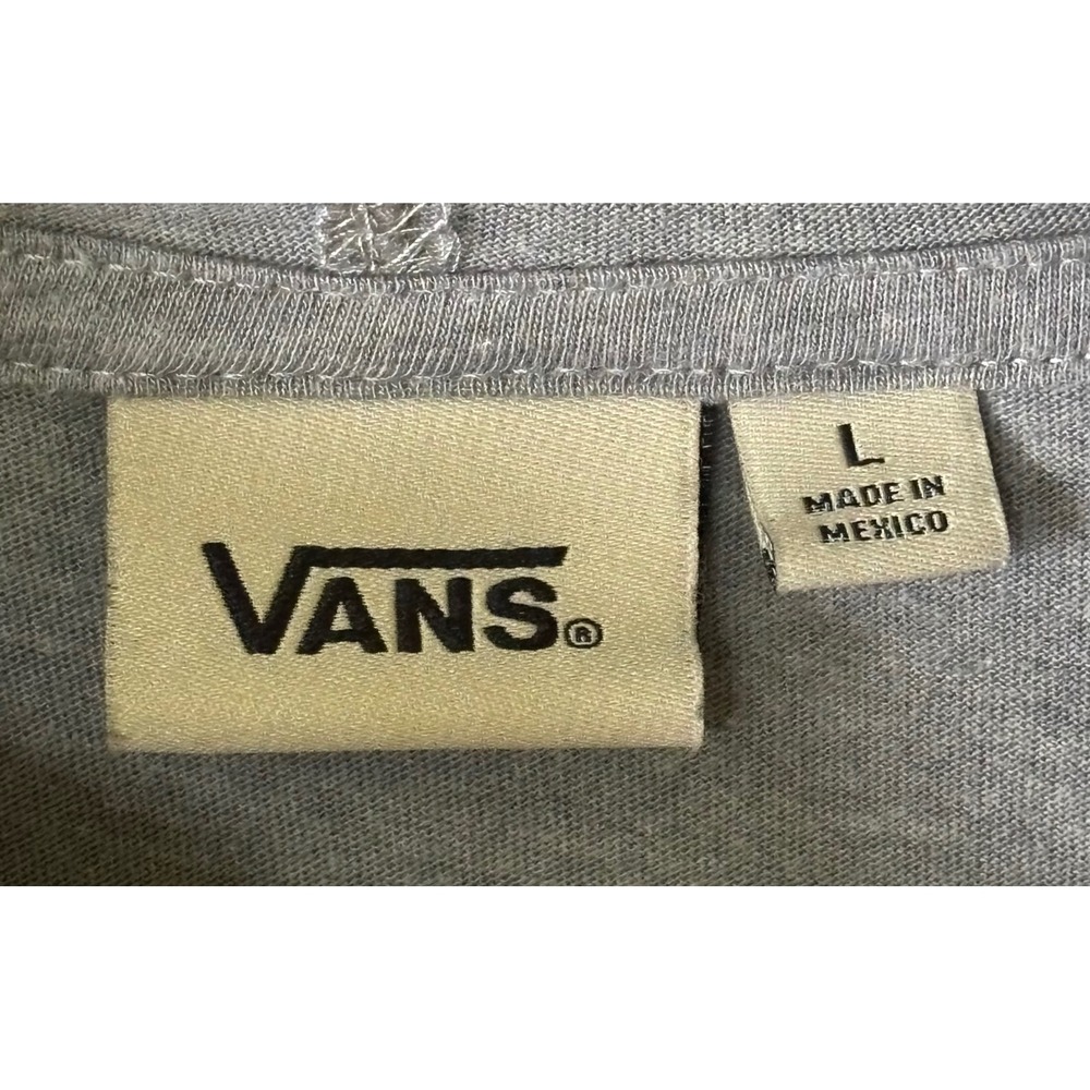 Vans Mens Long Sleeve Hooded T-Shirt Gray Checkerboard Logo Graphic Tee Large - Picture 5 of 7